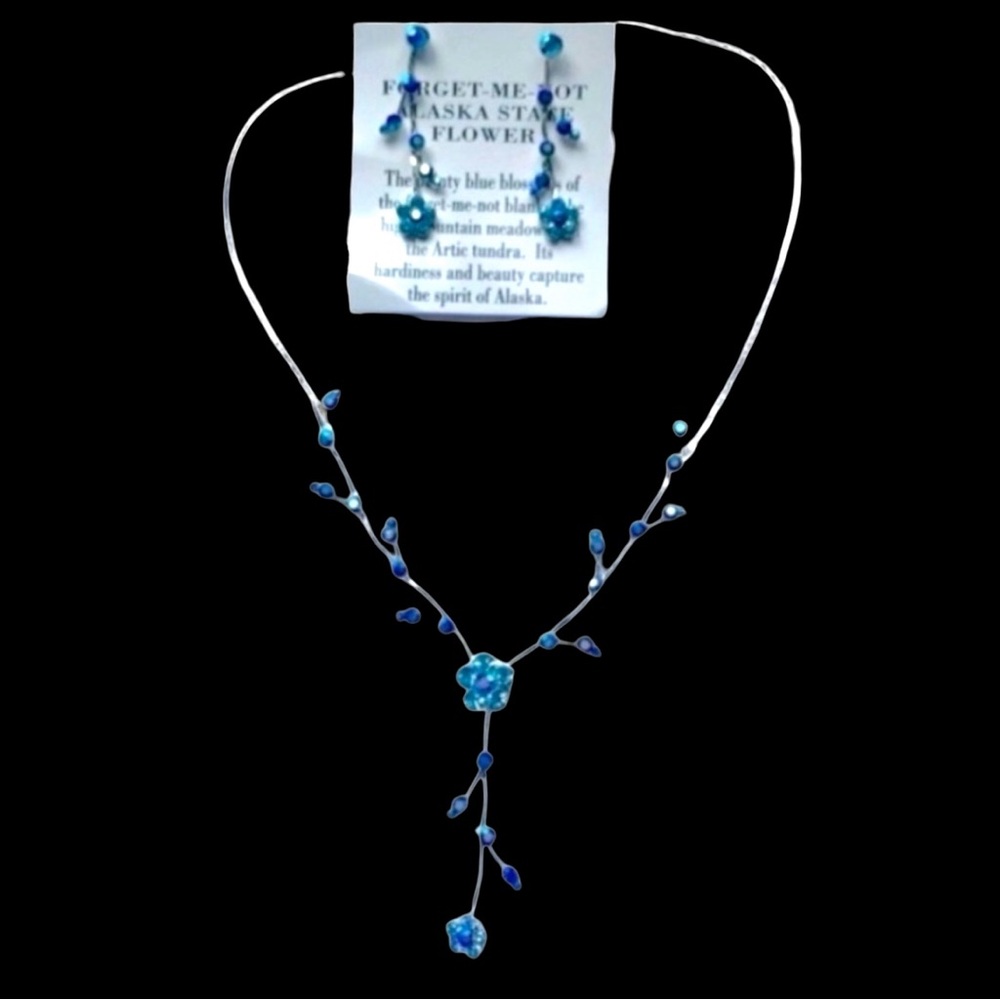 Forget Me Not Dainty Blue Aurora Floral Necklace & Earrings - Picture 5 of 8